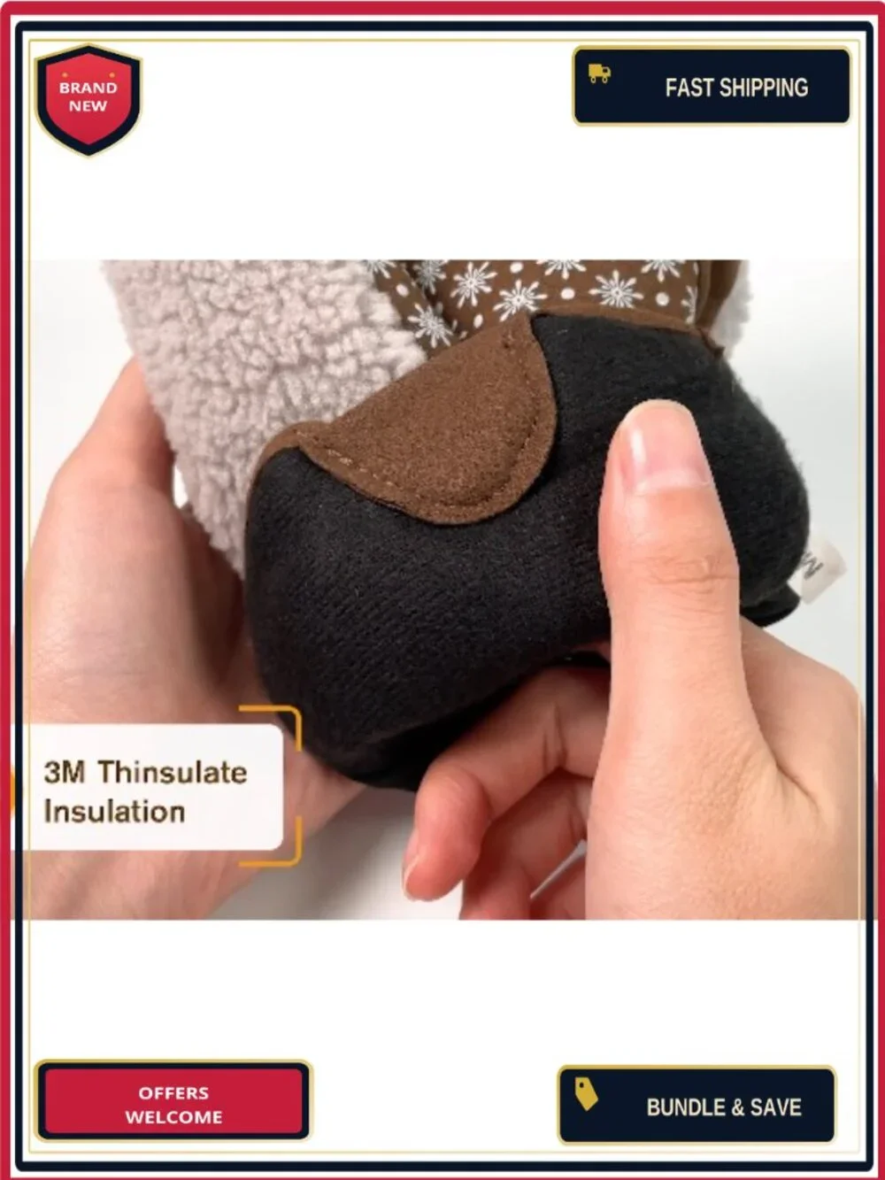 Sherpa Mittens with 3M Thinsulate, Anti-Slip Grip, Heavyweight Fleece Lined